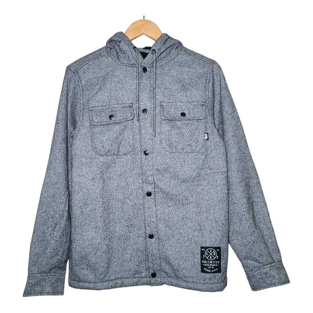NWT Grey Ecko Men's Sherpa Lined Flannel Cotton Jacket Size Small Button-Up $88